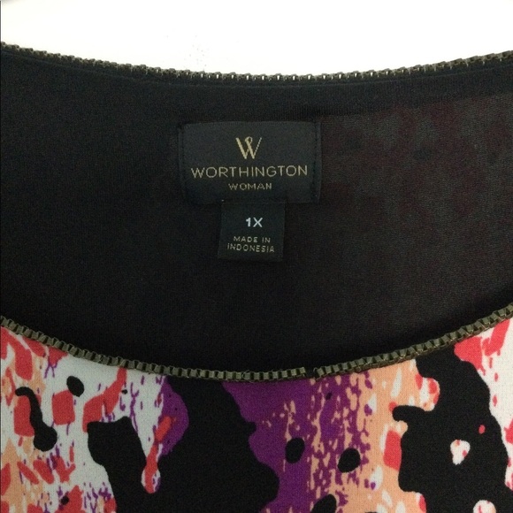 Women’s Worthington 1X XL 16 - 18 Top Blouse Shirt Pattered Layered Spandex - Picture 7 of 8